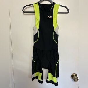 TYR Men's Black and Neon Yellow Triathlon Suit